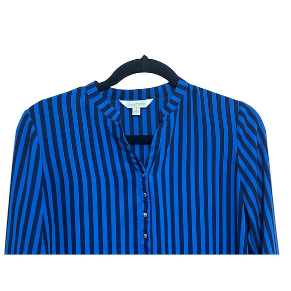 Charming Charlie Womens Size Small Striped Blouse Ruched Sleeves V Neck Pullover - Picture 2 of 8